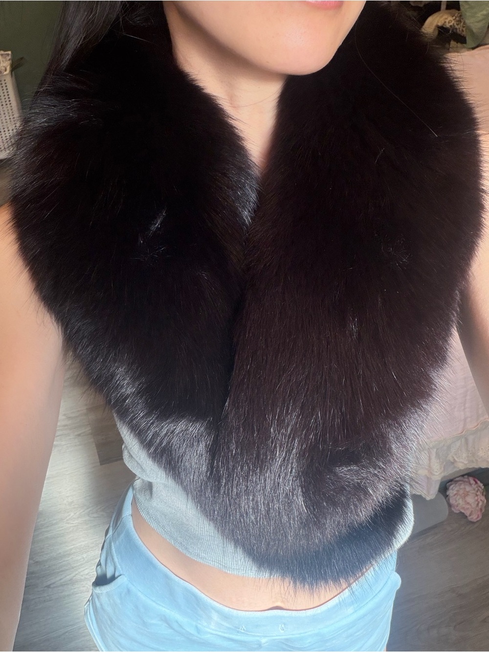 SAGA FOX Dark Brown Fox Fur Collar Scarf Japan Vintage